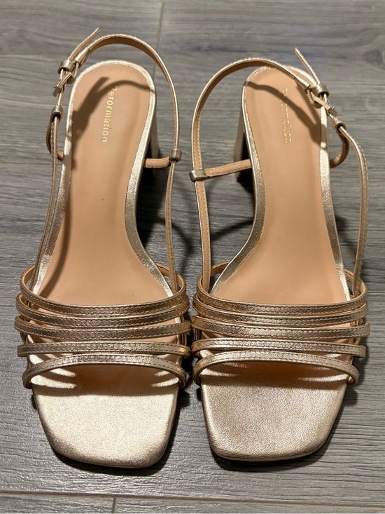 Reformation Shoes - Reformation Metallic Gold Strappy Slingback Heels